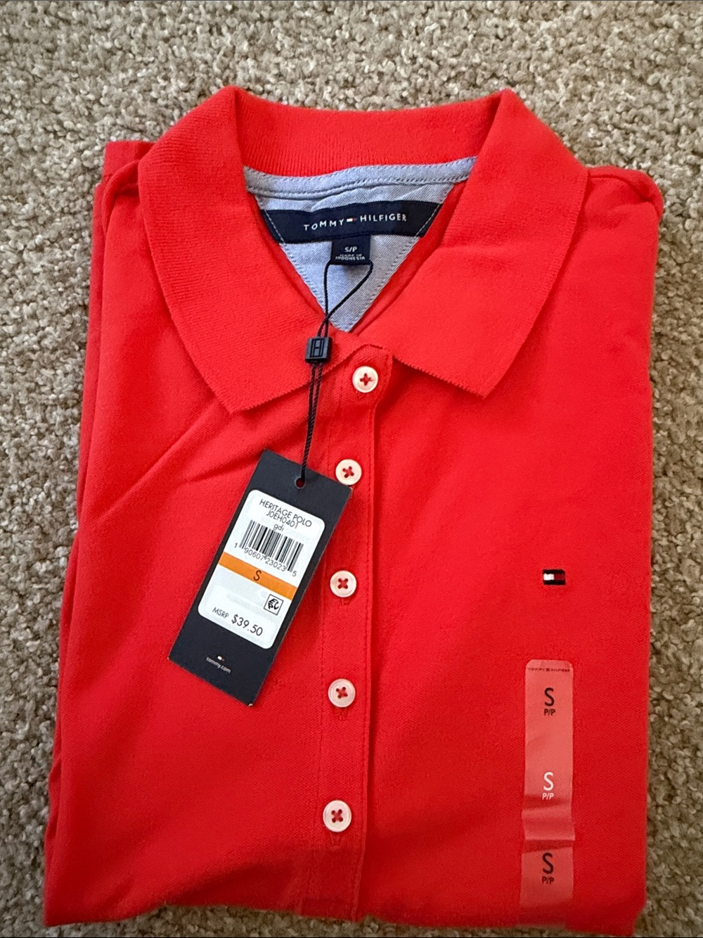 Tommy Hilfiger women Bright Red Polo Shirt with Chest Flag